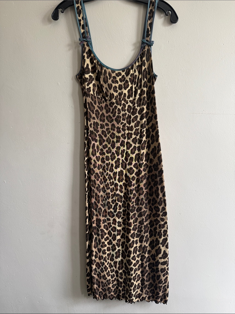 Nanette Lepore Teal/Dark Cherry iridescent trim and Beige Leopard Print Dress